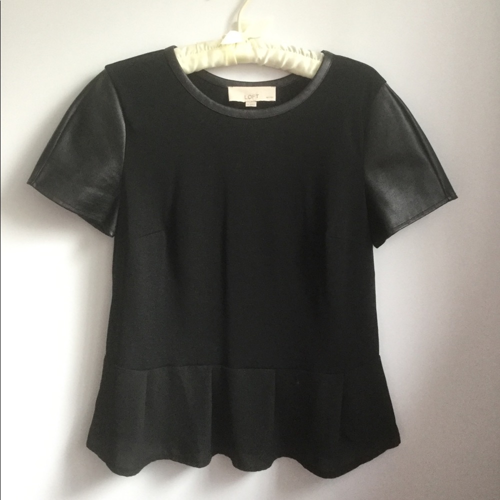 DONATING SOON Black Peplum Top Leather Trim